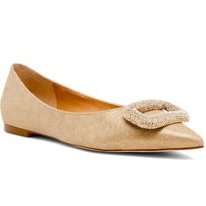 Steve Madden Gold Pointed Toe Ballet Flat Holiday Glam Shoe sz 8 NIB